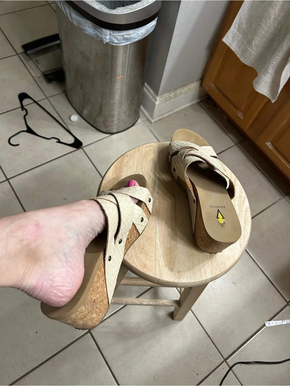 Vionic Cream Woven Crisscross Wedge Slides
